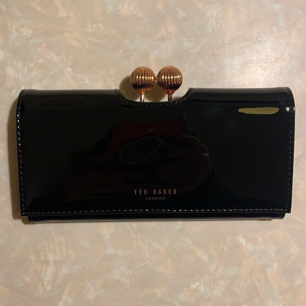Ted Baker patent leather & rose gold clutch/wallet